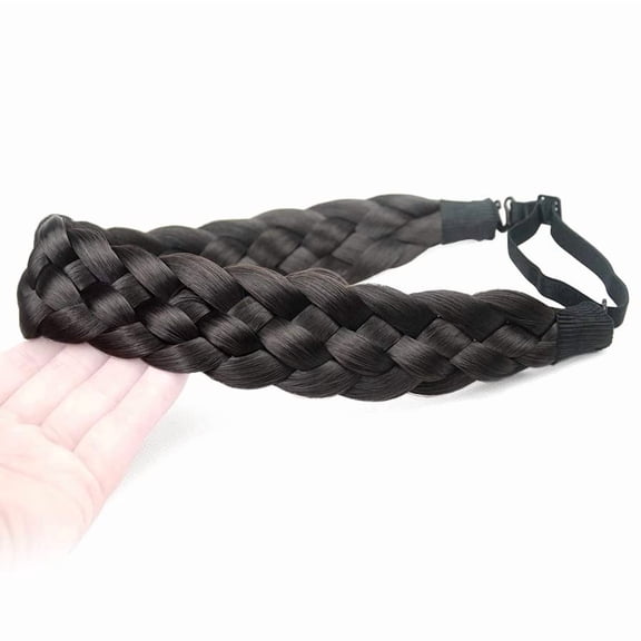 DIGUAN 5 Strands Synthetic Hair Braided Headband Classic Chunky Wide Plaited Braids Elastic Stretch Hairpiece Women Girl Beauty (Deep Brown)