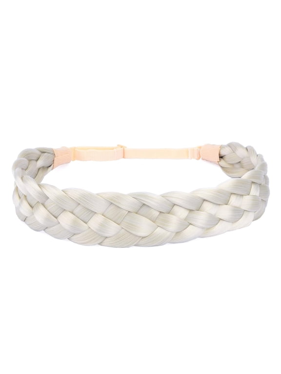5 Strands Synthetic Hair Braided Headband Classic Chunky Wide Plaited Braids Elastic Stretch Hairpiece Women Girl Beauty (Light Ash Blonde)