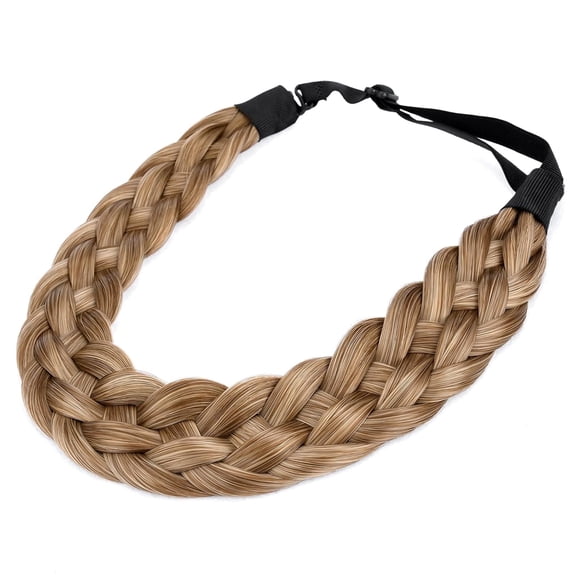 DIGUAN 5 Strands Synthetic Hair Braided Headband Classic Chunky Wide Plaited Braids Elastic Stretch Hairpiece Women Girl Beauty accessory, 56g (Caramel Brown)