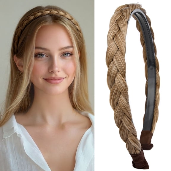 DIGUAN Headband Synthetic Hair Plaited Headband Braid Braided With Teeth Hair Band Accessories for Women Girl Wide 0.6 Inch (Dirty Blonde)