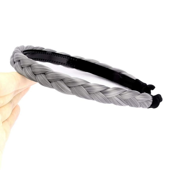 DIGUAN Headband Synthetic Hair Plaited Headband Braid Braided With Teeth Hair Band Accessories for Women Girl Wide 0.6 Inch (Smoky Gray)