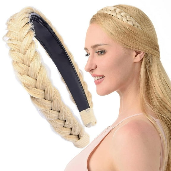 DIGUAN Headband Synthetic Hair Plaited Headband Braid Braided With Teeth Hair Band Accessories for Women Girl Width 1 Inch (Light Honey Blonde)