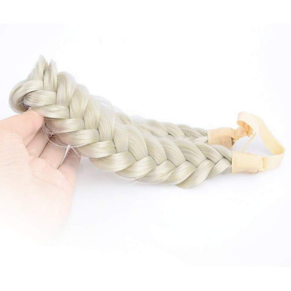 DIGUAN Messy Wide 2 Strands Synthetic Hair Braided Headband Classic Chunky Plaited Braids Elastic Stretch Hairpiece Women Girl Beauty Boho accessory, 62g/2.1 oz (Light Ash Blonde)