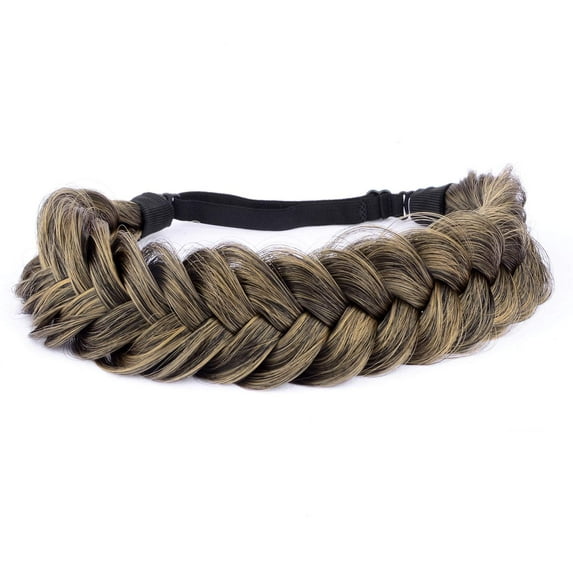 DIGUAN Messy Wide 2 Strands Synthetic Hair Braided Headband Classic Chunky Plaited Braids Elastic Stretch Hairpiece Women Girl Beauty Boho accessory, 62g/2.1 oz (Dark Golden Brown)