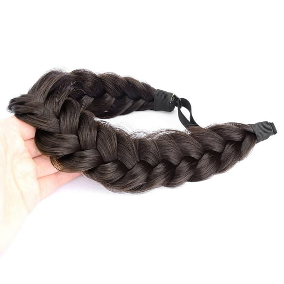 DIGUAN Messy Wide 2 Strands Synthetic Hair Braided Headband Classic Chunky Plaited Braids Elastic Stretch Hairpiece Women Girl Beauty Boho accessory, 62g/2.1 oz (Chocolate)