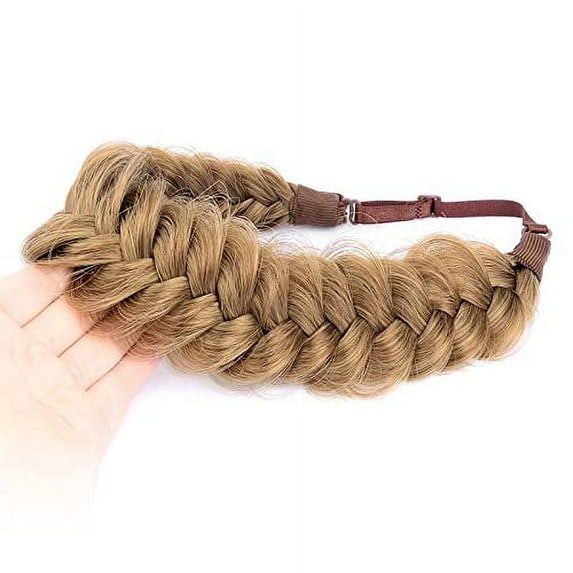 DIGUAN Messy Wide 2 Strands Synthetic Hair Braided Headband Classic Chunky Plaited Braids Elastic Stretch Hairpiece Women Girl Beauty (Dirty Blonde)