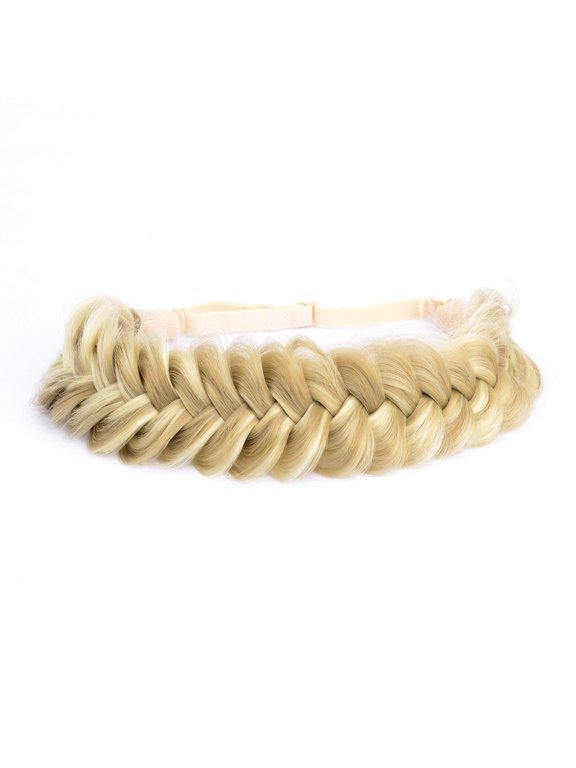 Messy Wide 2 Strands Synthetic Hair Braided Headband Elastic Stretch Headband (Highlighted Golden Brown)
