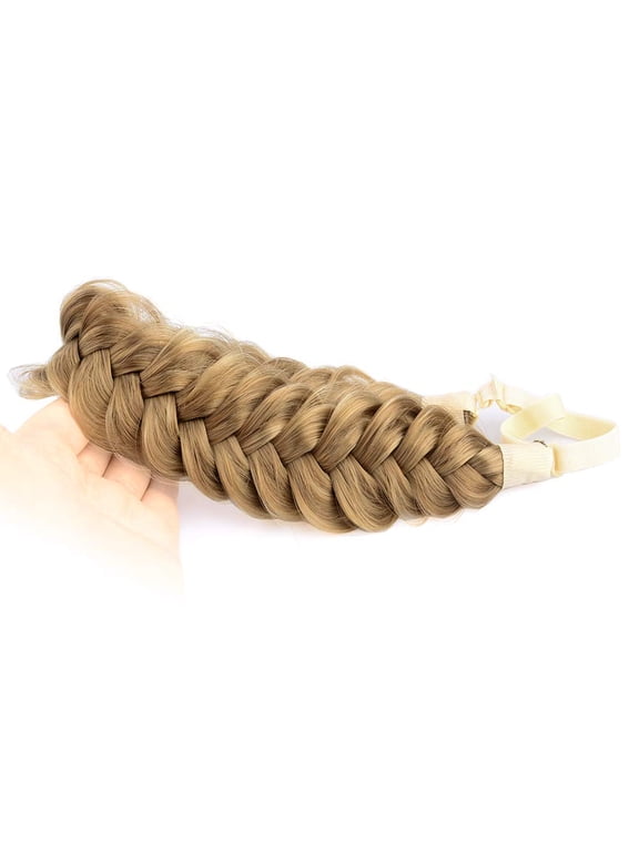 Messy Wide 2 Strands Synthetic Hair Braided Headband Classic Chunky Plaited Braids Elastic Stretch Hairpiece Women Girl Beauty Boho accessory, 62g/2.1 oz (Dark Blonde)