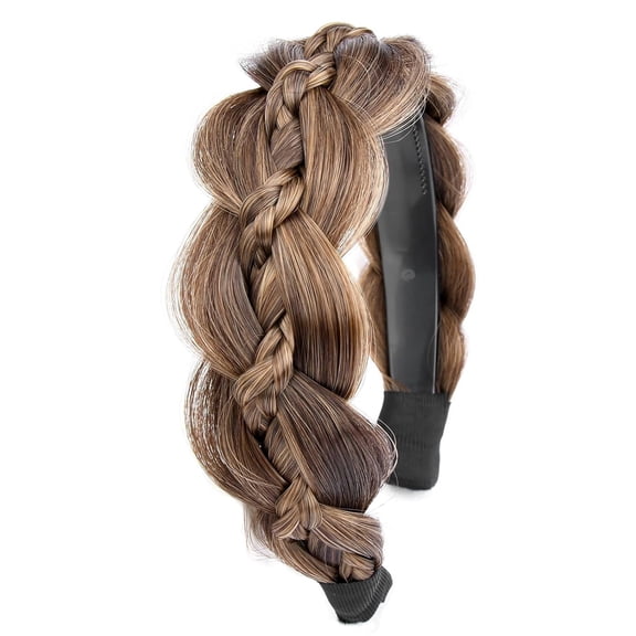 DIGUAN Wide Braided Headband with Teeth Synthetic Hair Plaited Headband Fishtail Braided Hair Band (Claybank)