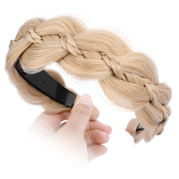 DIGUAN Wide Braided Headband with Teeth Synthetic Hair Plaited Headband Fishtail Braided Hair Band (Honey Blonde)