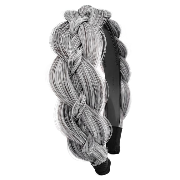 DIGUAN Wide Braided Headband with Teeth Synthetic Hair Plaited Headband Fishtail Braided Hair Band (Salt Pepper)