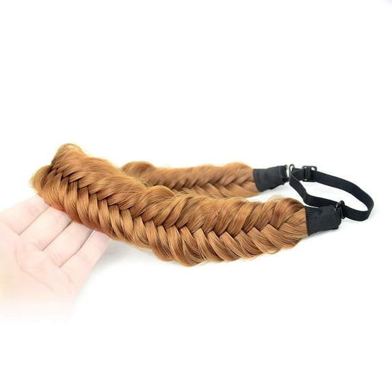 DIGUAN Wide Fishtail 2 Strands Synthetic Hair Braided Headband Classic Chunky Plaited Braids Elastic Stretch Hairpiece Women Girl (Strawberry Blonde)