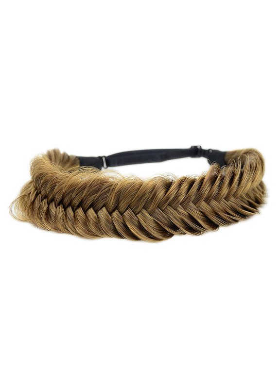 Wide Fishtail 2 Strands Synthetic Hair Braided Headband Classic Chunky Plaited Braids Elastic Stretch Plait Headband (Claybank)