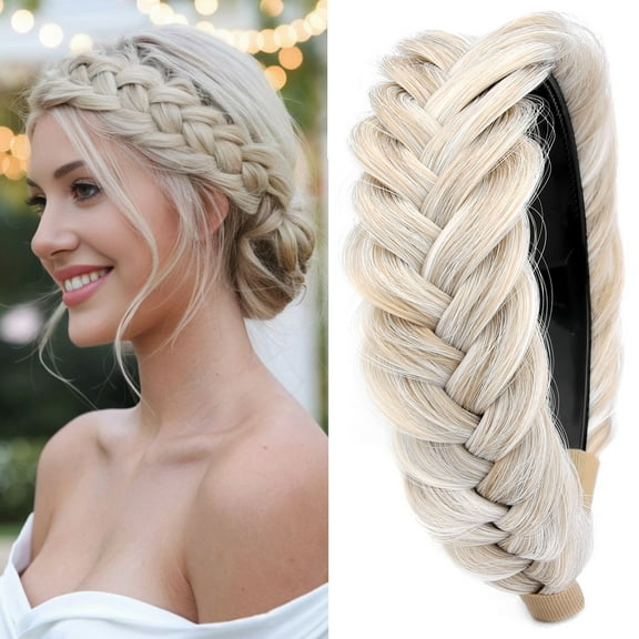 DIGUAN Wide Messy Braided Headband, Adult, Synthetic Braided Headband, Fishtail Braided in White Blonde, 1 ct