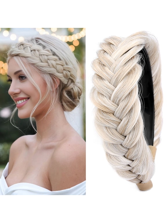 Wide Messy Braided Headband, Adult, Synthetic Braided Headband, Fishtail Braided in White Blonde, 1 ct