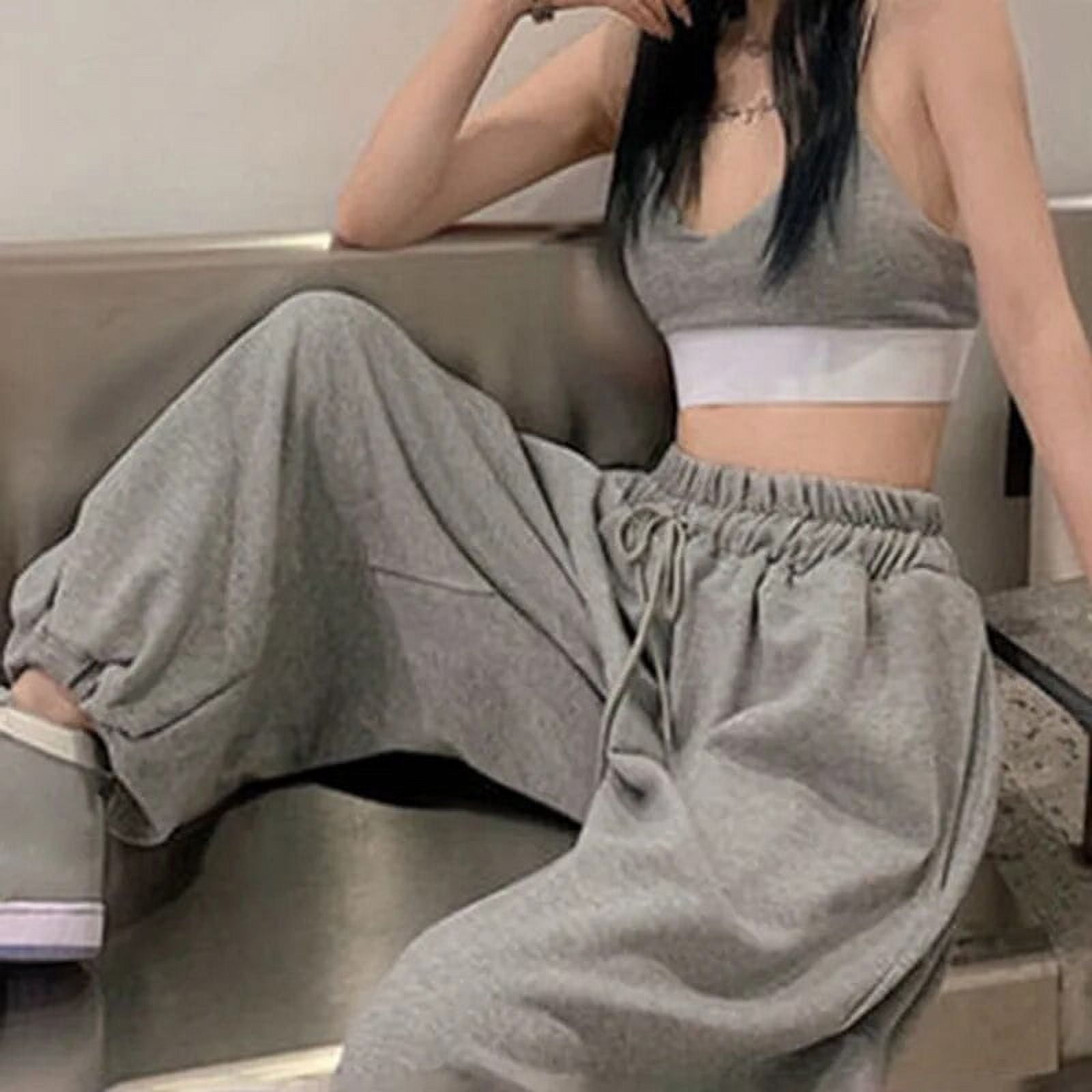 DIHOPE Gray Sweatpants for Women 2024 Autumn New Baggy Fashion Oversize Sports Pants Balck Trousers Female Joggers Streetwear Walmart