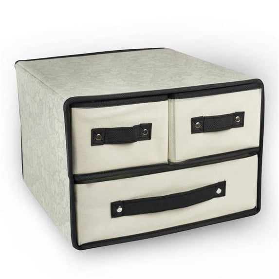 DII 12" 3-drawer Modern Plastic Damask Closet Storage in Beige