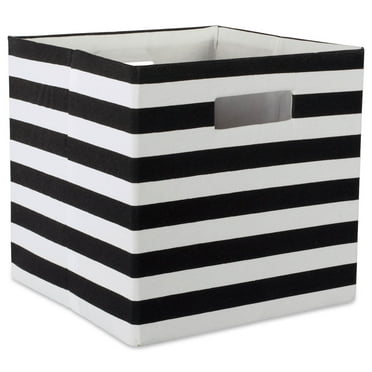 DII 12.9" Square Modern Polyester Cube Stripe Storage Bin in Black
