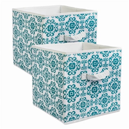 DII Nonwoven Polyester Cube Scroll Teal Square (Set of 2)
