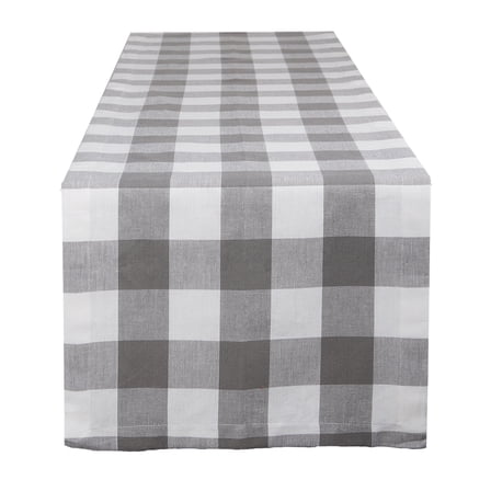DII 14" x 108" Traditional Geometric Buffalo Check Cotton Table Runner in Gray and White