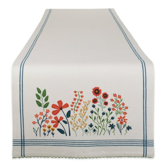 DII 14x108" Modern Cotton Flower Garden Embellished Table Runner in Multi-Color