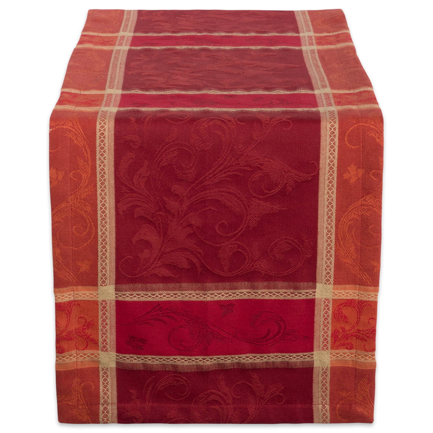 Harvest Wheat Jacquard Cotton Table Runner, 14x108, Red and Orange