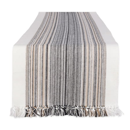 Black Striped Fringed Table Runner 14x108