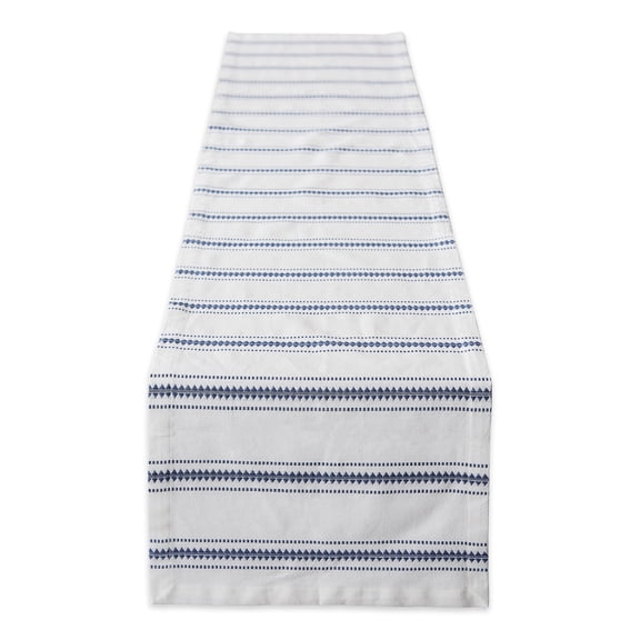 Contemporary Home Living Diamond and Box Stitched Cotton Table Runner - 108" - White and French Blue