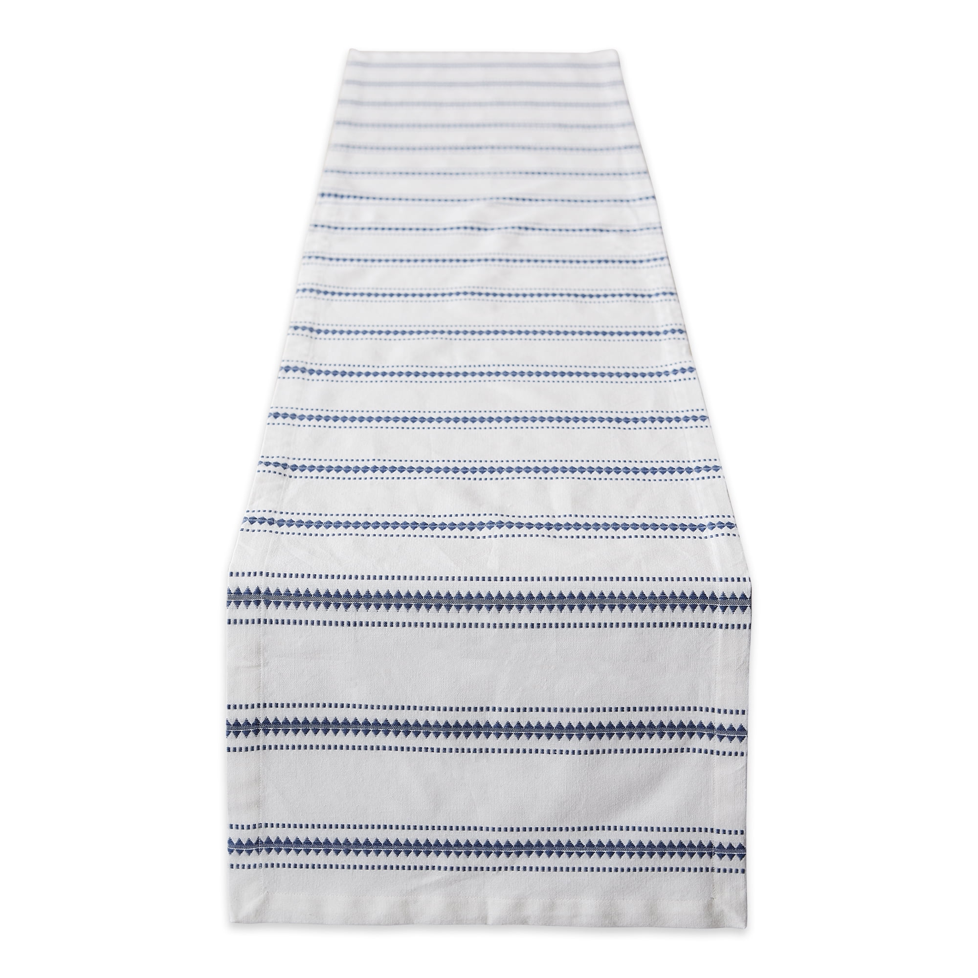 White and French Blue Cotton Striped Table Runner, 14x108