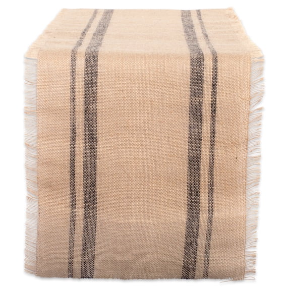DII 14x108" Modern Jute Fabric Mineral Double Border Burlap Table Runner in Gray