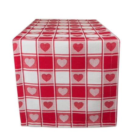 DII Hearts Woven Check Table Runner