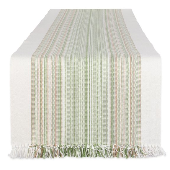 Thyme Striped Fringed Table Runner 14x72