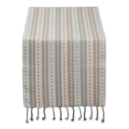 Contemporary Home Living Woven Striped Table Runner with Twisted Fringe - 108" - Gray and Tan