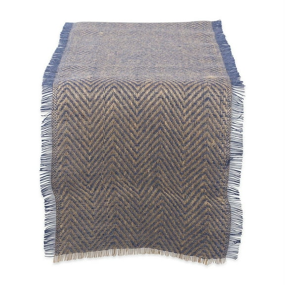 DII 14x72" Modern Fabric Chevron Burlap Table Runner in French Blue/Gold