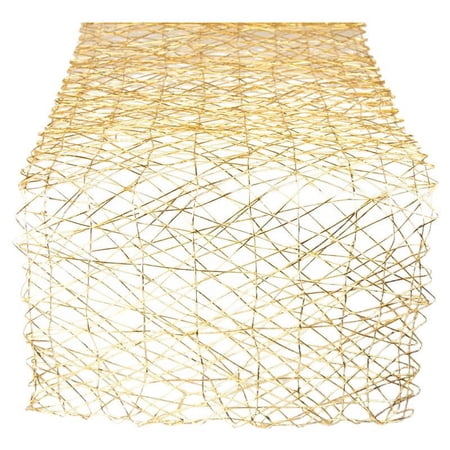 DII 14x72" Modern Paper Decorative Woven Table Runner in Gold