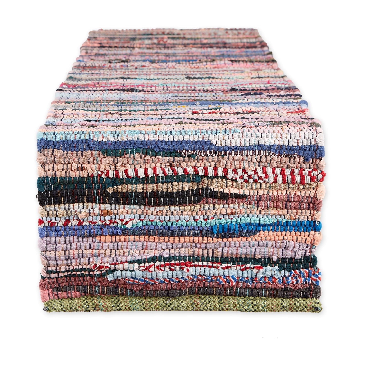 Handmade Multicolor Cotton Chindi Table Runner, 14x72