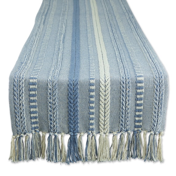 Contemporary Home Living Braided Striped Textured Kitchen Table Runner - 72" - Blue and Cream
