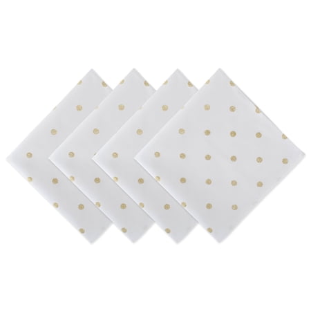 DII 18x18" Printed Polka Dot Cotton Napkin, Pack of 4, Perfect for Dining Room, Holiday Parties, and Everyday Use - Metallic Gold Dots