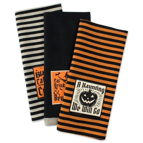 DII, 3 Pack, Halloween Haunting Dish Towels, Stripes
