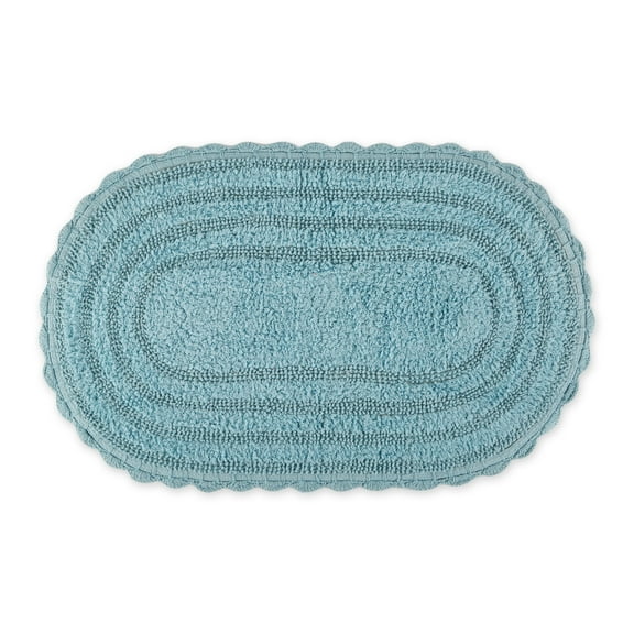 DII 34x21" Oval Modern Cotton Large Crochet Bath Mat in Cameo Blue