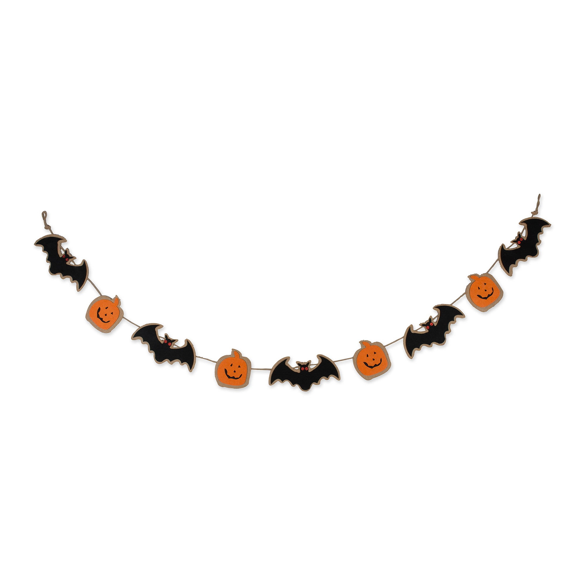 72-Inch Black and Orange Burlap Bat Pumpkin Garland