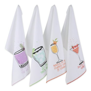 DII 4-piece Modern Cotton Pop Fizz Home Sassy Cocktails Dishtowels in White