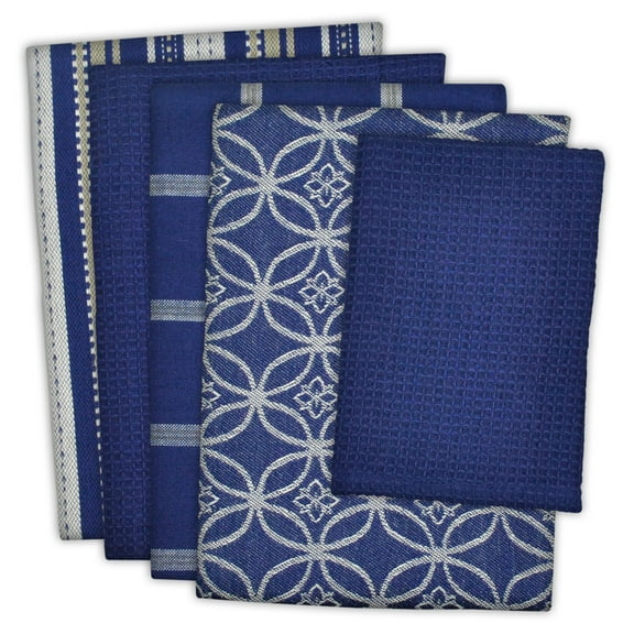 DII, 5 Pack, Assorted Dishtowel & Dishcloth Set, Nautical Blue