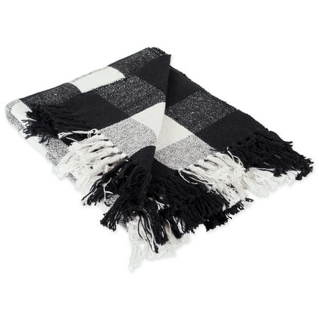 DII 50x60" Modern Cotton Buffalo Check Throw with Fringe in Black and White