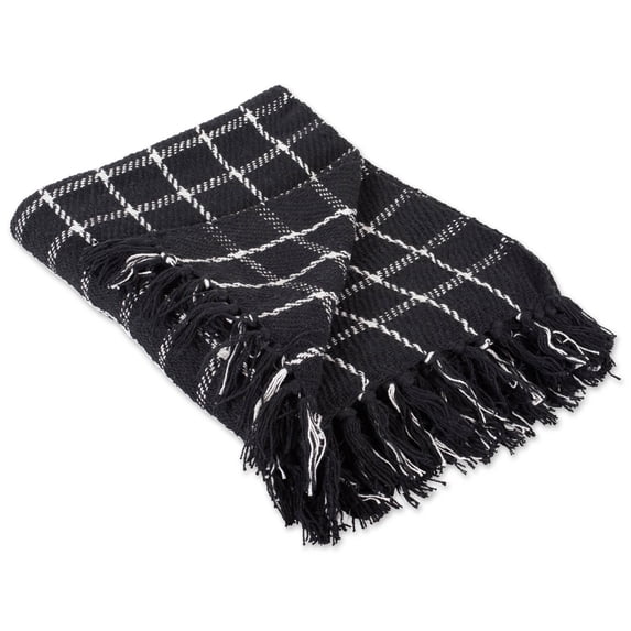 DII 50x60" Modern Cotton Checked Plaid Throw with Fringe in Black