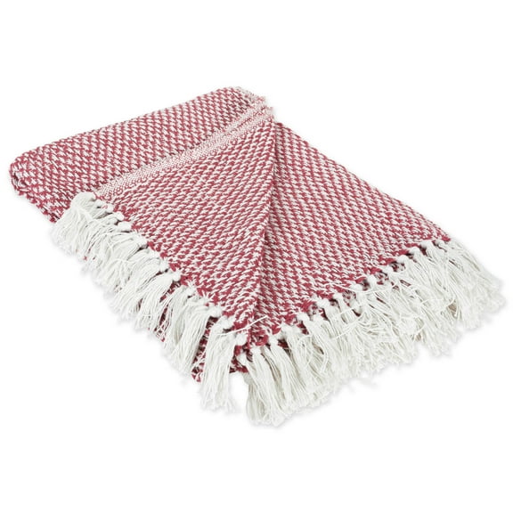Contemporary Home Living 60" Red and White Rectangular Woven Cotton Throw