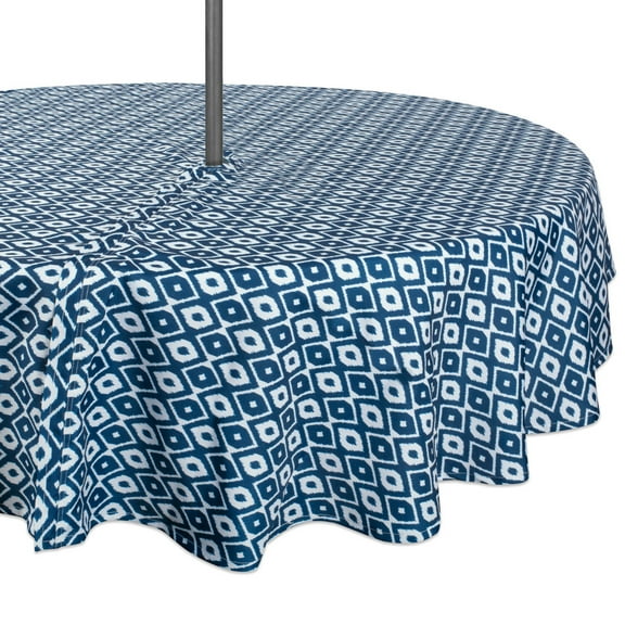 DII 52" Round Modern Fabric Ikat Outdoor Tablecloth with Zipper in Blue