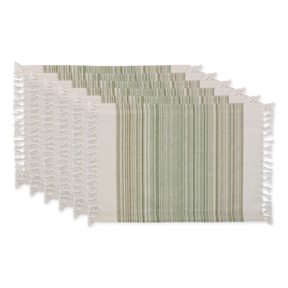 DII 6-piece Modern Cotton Fringed Stripe Tabletoppers in Thyme Green