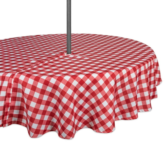 DII 60" Round Modern Fabric Check Outdoor Tablecloth with Zipper in Red