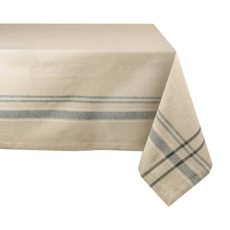 Chambray 60 in. x 120 in. Taupe with Black French Stripe Cotton Tablecloth Chambray 60 in. x 120 in. Taupe with Black French Stripe Cotton Tablecloth